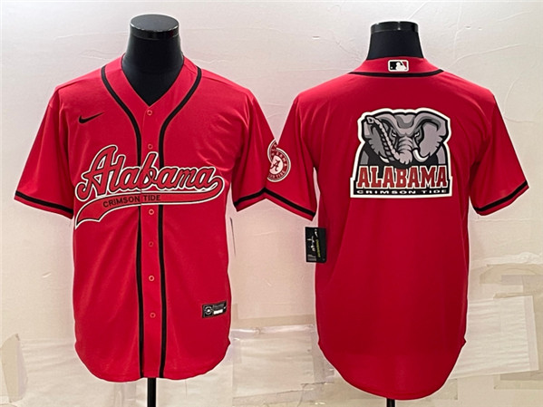 Alabama Crimson Tide Red Team Big Logo With Patch Cool Base Stitched Baseball Jersey